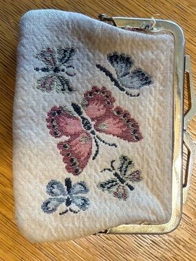 Source Unknown Pink and Blue Butterfly Embroidered Key & Card Holder